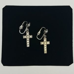 Vintage Rhinestone Cross Clip On Earrings